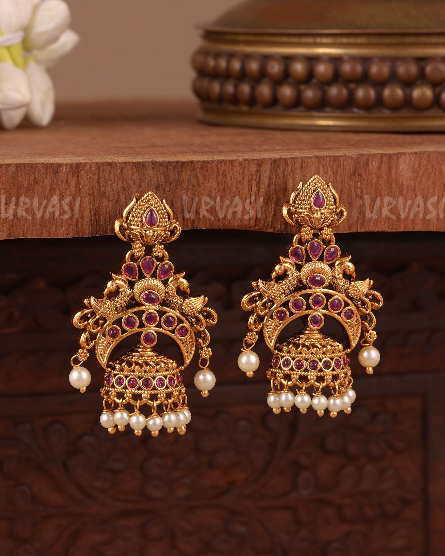Gold-Toned Traditional Peacock  Motif  Earrings ER 1055