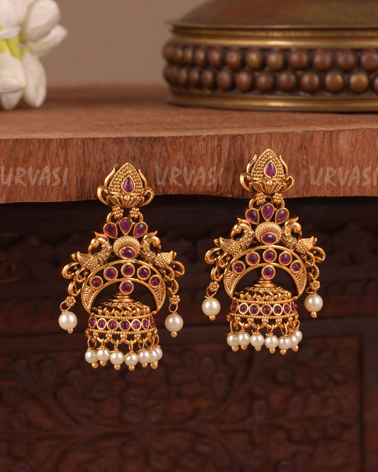 Gold-Toned Traditional Peacock  Motif  Earrings ER 1055