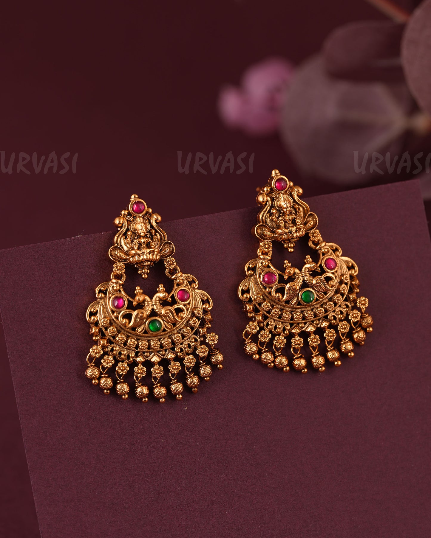 Gold-Floral  Chandbali Peacock Lakshmi  Earrings ER 1057