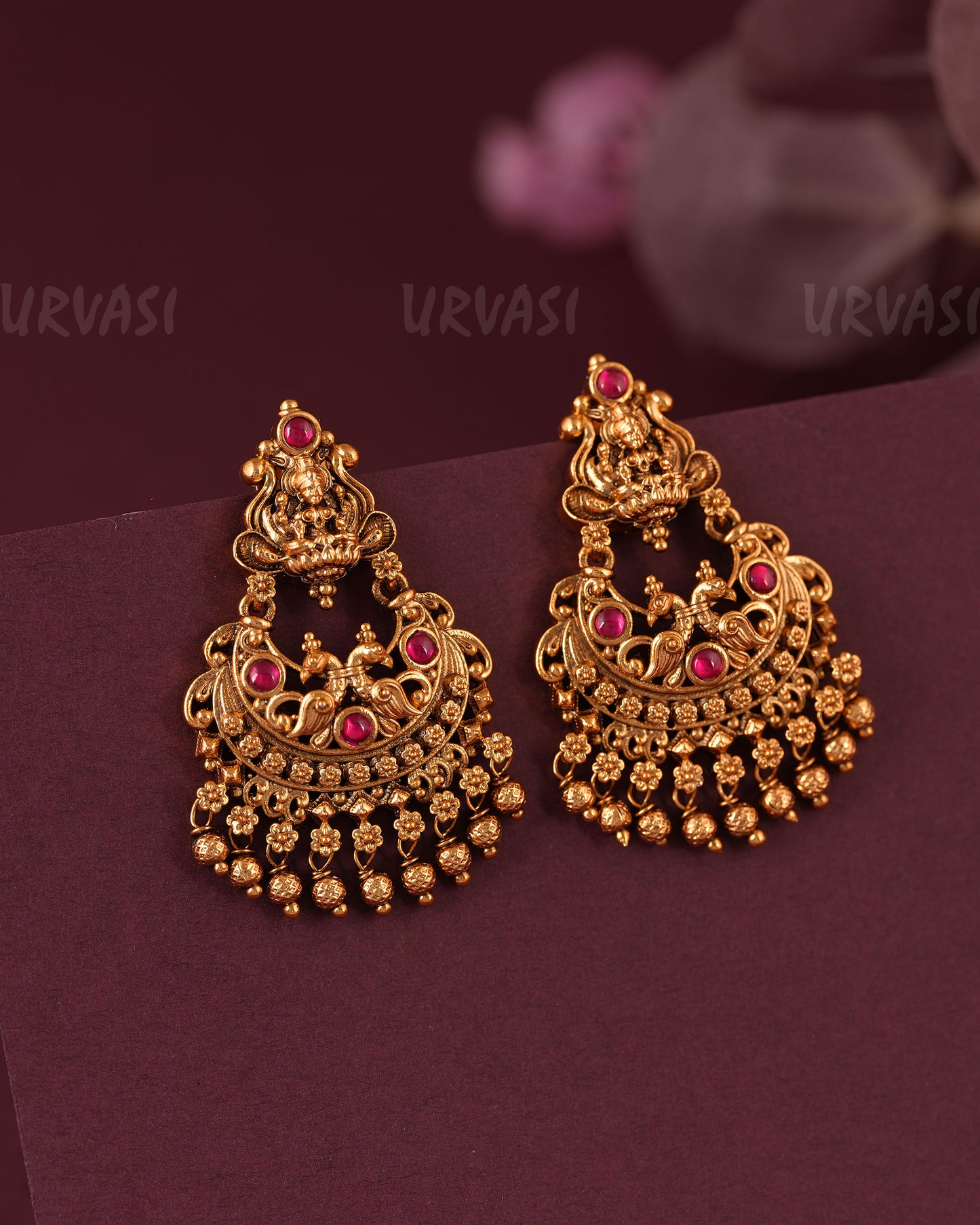 Gold-Floral  Chandbali Peacock Lakshmi  Earrings ER 1057