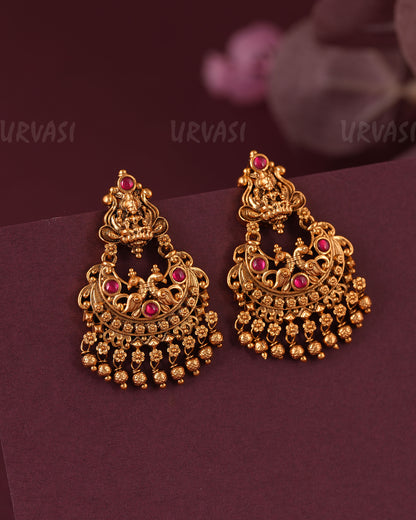 Gold-Floral  Chandbali Peacock Lakshmi  Earrings ER 1057