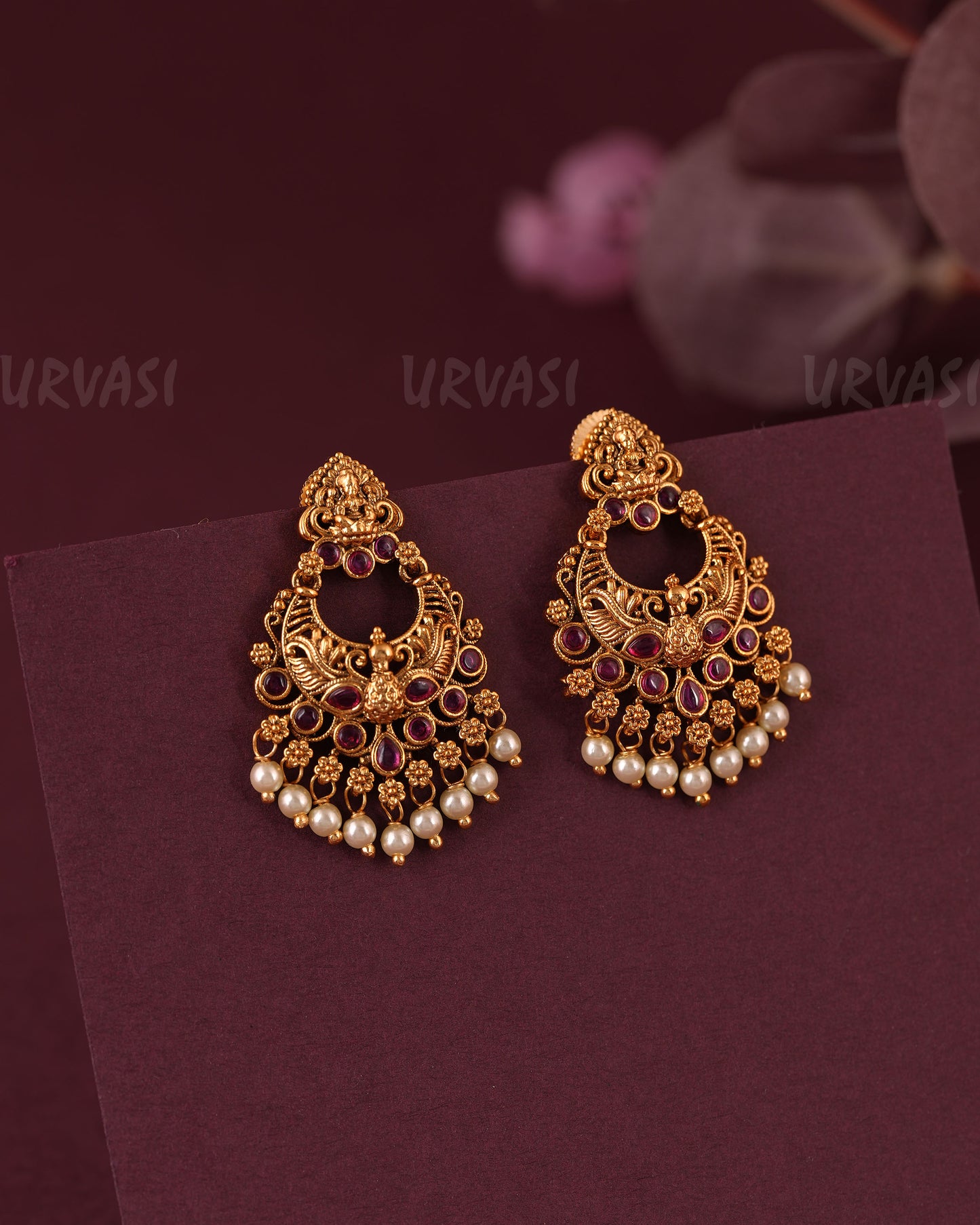 Gold-Toned Traditional Peacock Lakshmi Earring ER 1051
