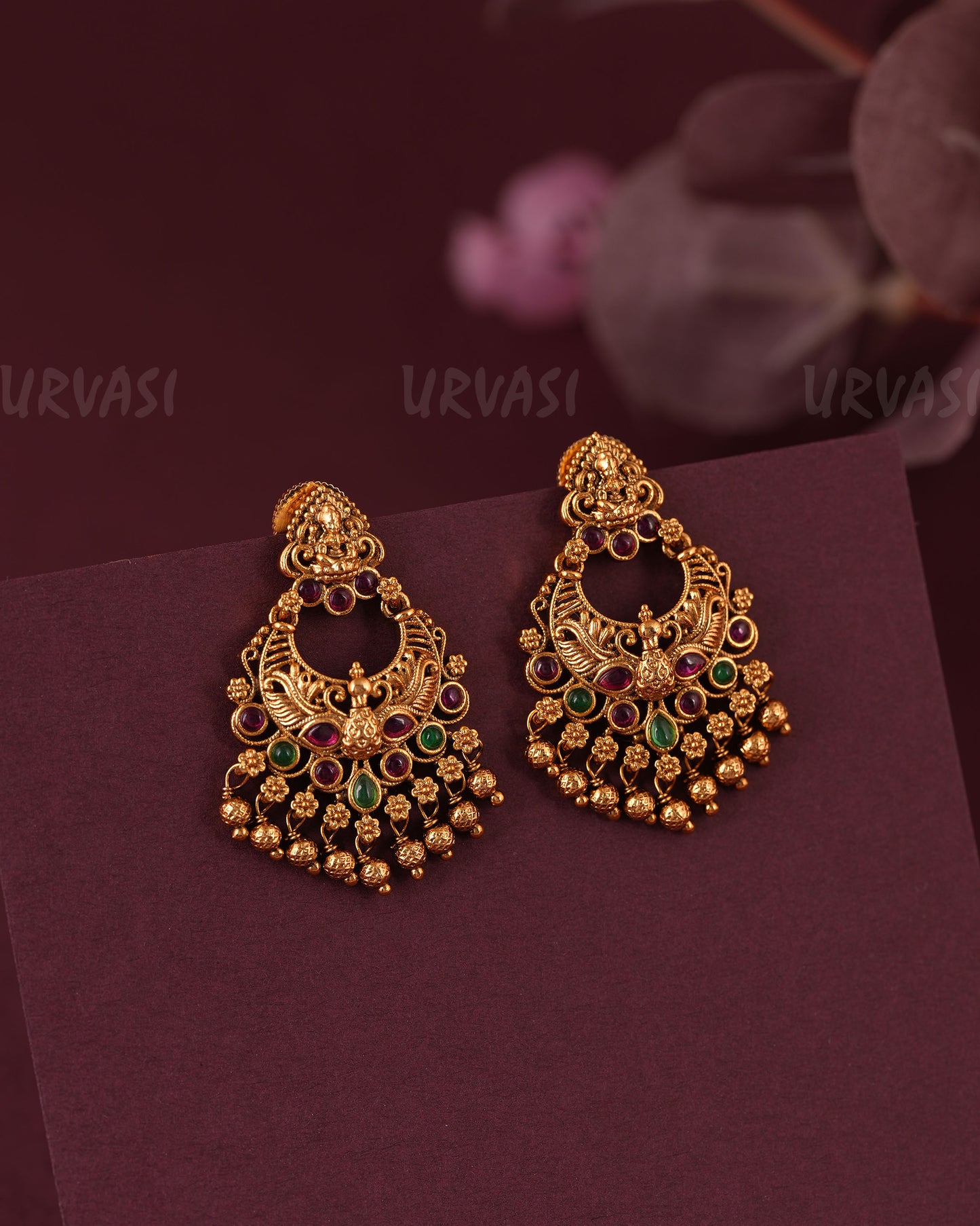 Gold-Toned Traditional Peacock Lakshmi Earring ER 1051