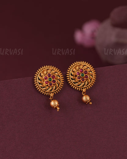 Gold-Toned Floral Kemp-Stone Stud Earring ER 1142