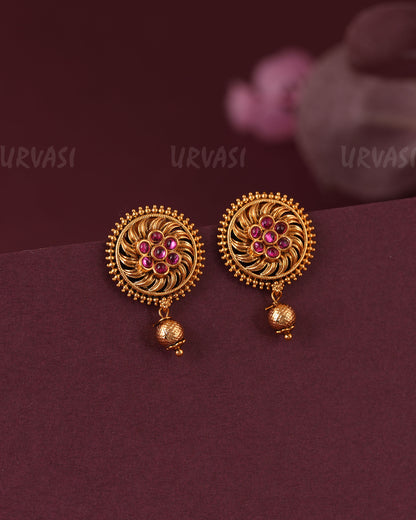 Gold-Toned Floral Kemp-Stone Stud Earring ER 1142