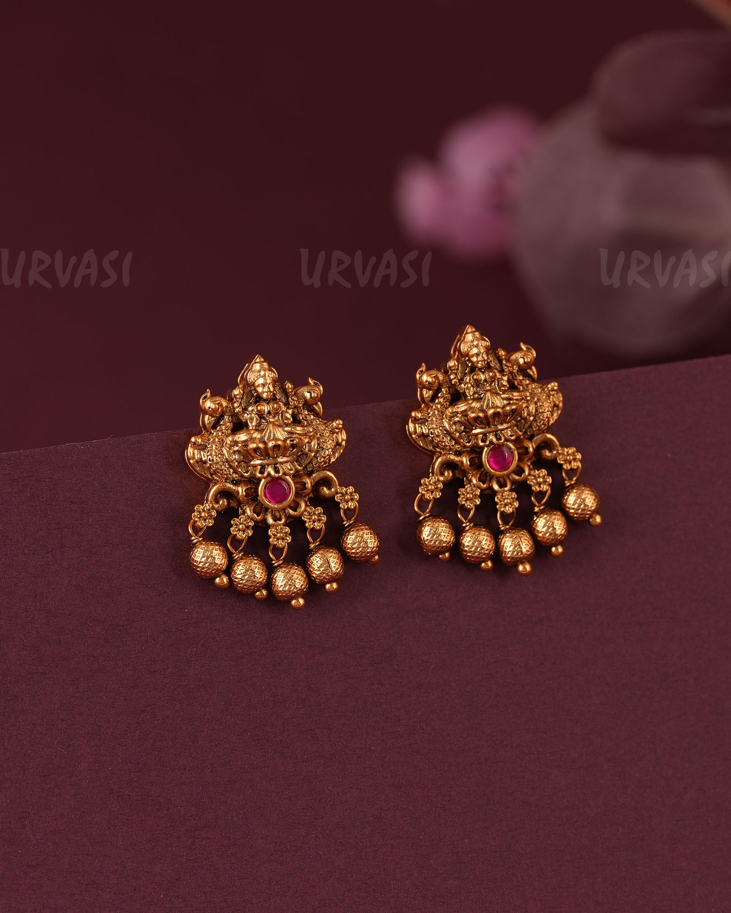 Gold-Toned Traditional Lakshmi Stud Earring ER 1151