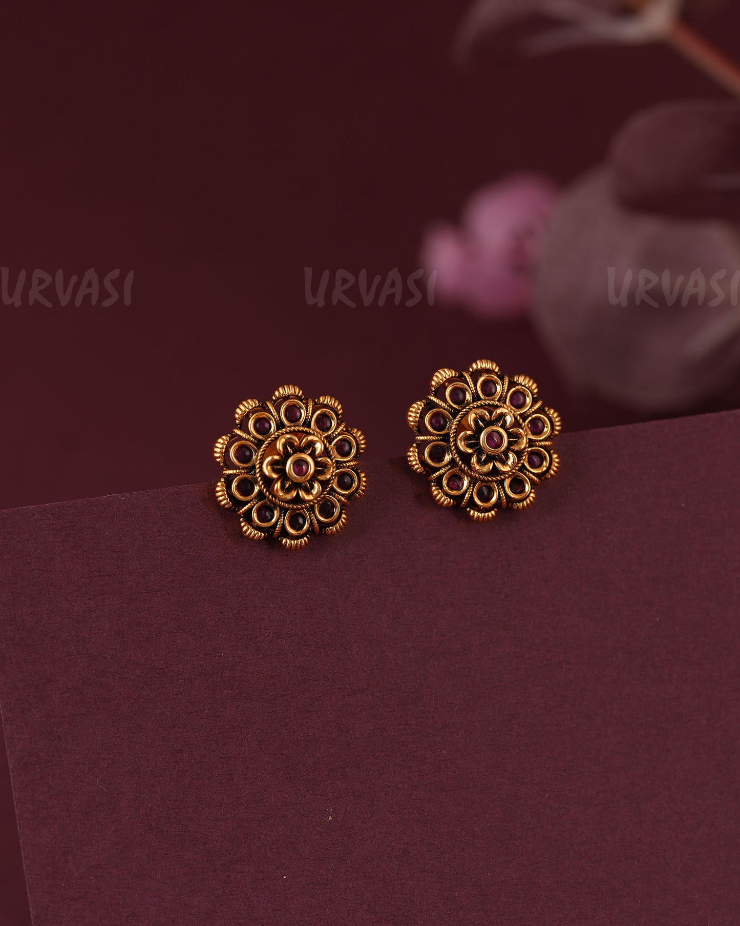 Gold-Floral Traditional Motif Stud Earring ER 1106