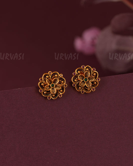 Gold-Floral Traditional Motif Stud Earring ER  1105