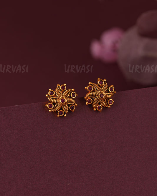 Gold-Floral Kemp- Stone Stud Earrings ER 1137