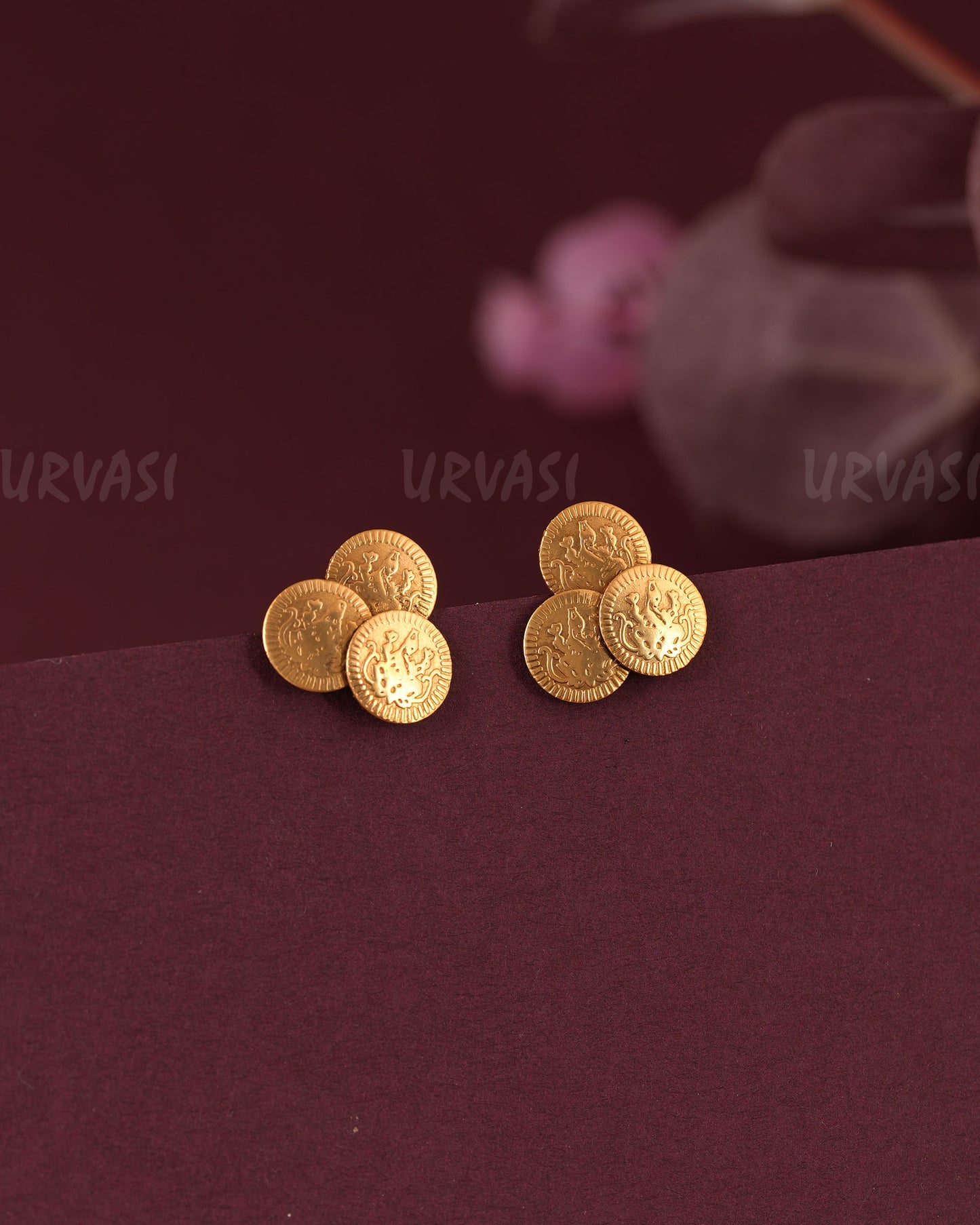 Gold-Plated Traditional Lakshmi Kaasu Stud Earring ER 1102