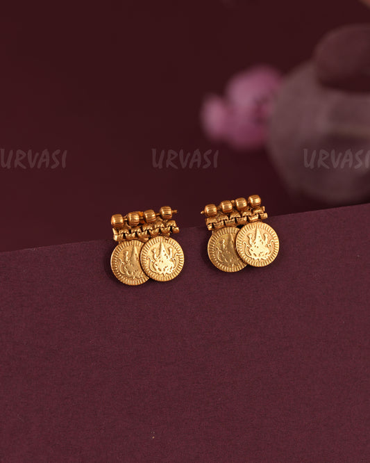 Gold-Plated Traditional Lakshmi Kaasu Stud Earring ER 1097