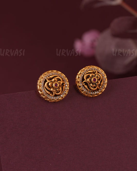 Gold-Floral Traditional Motif Stud Earring ER 1107