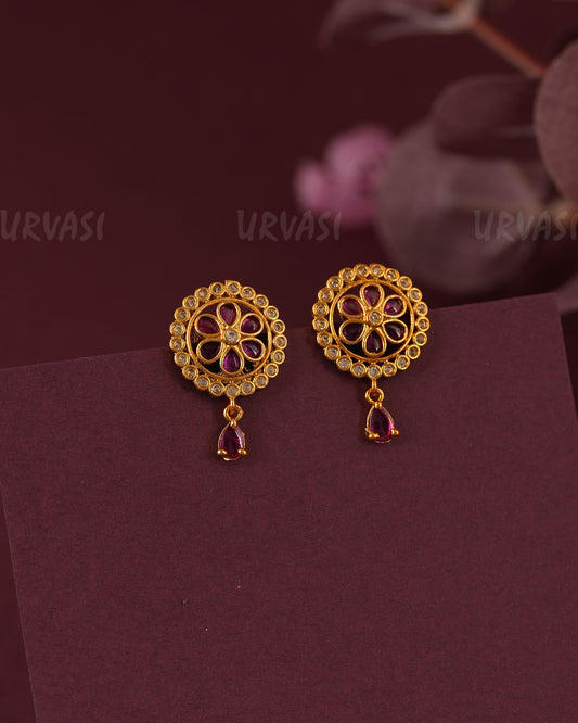 Gold-Toned Floral Kemp-Tear Drop Earring ER 1126