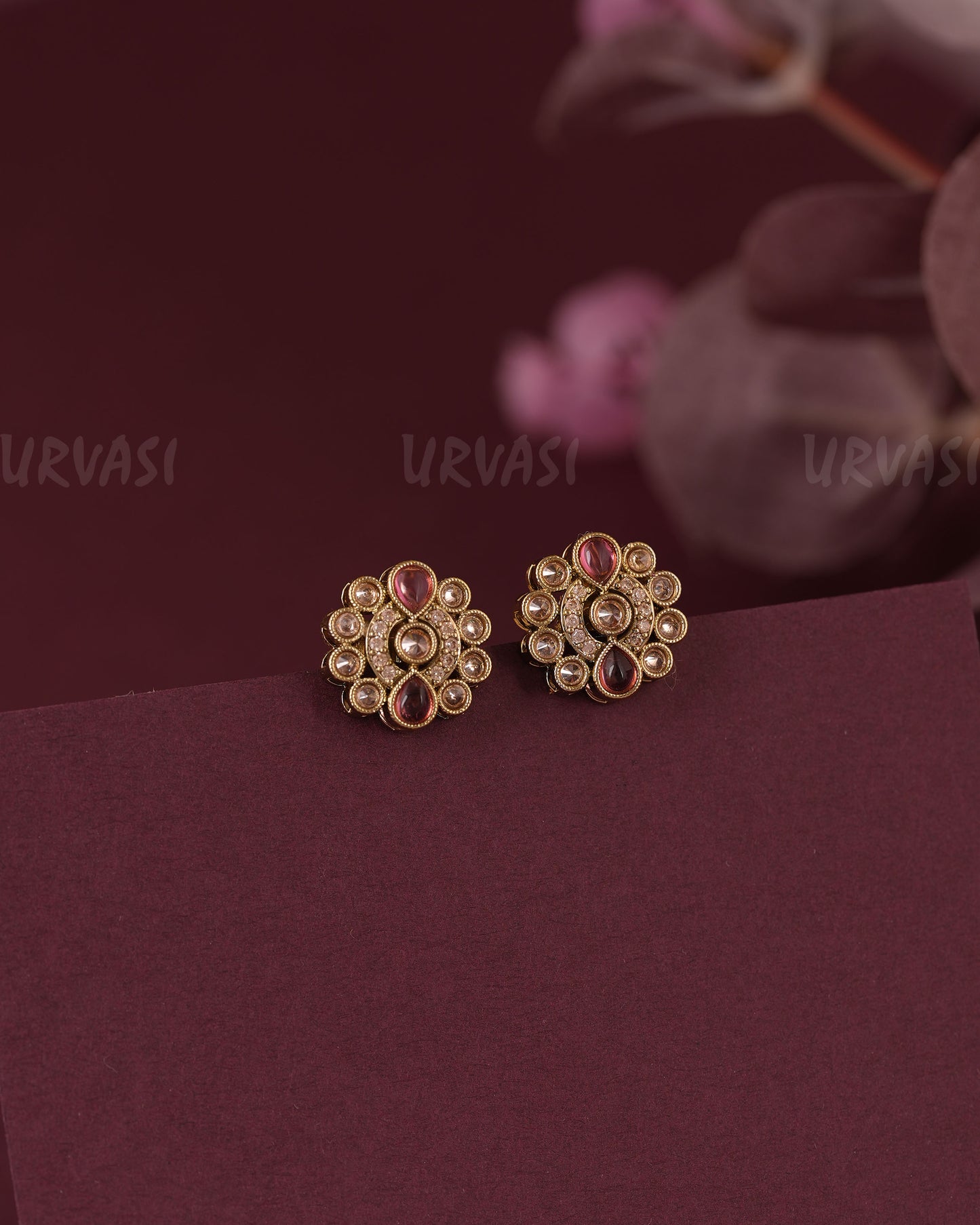 Mehendi Polish Tear-Drop Kundhan  Stud  Earring ER 1099