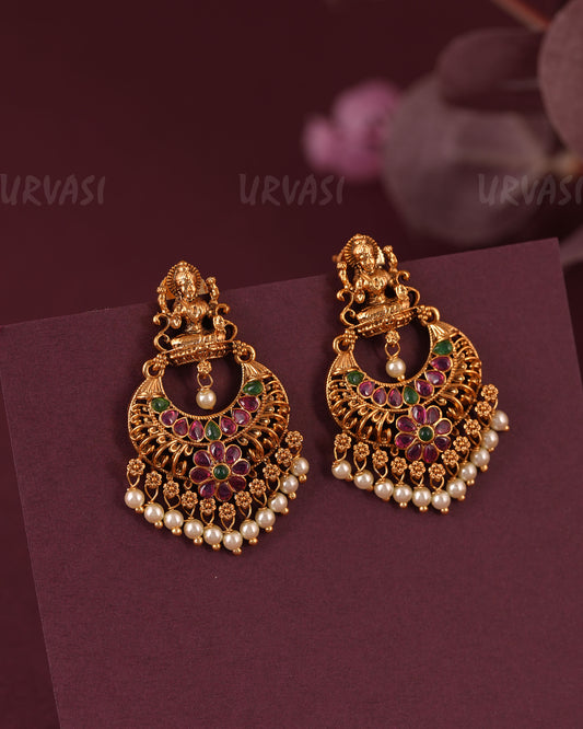Gold-Floral Traditional Lakshmi Bead Hanging Earring ER 1115
