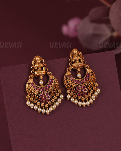 Gold-Floral Traditional Lakshmi Bead Hanging Earring ER 1115
