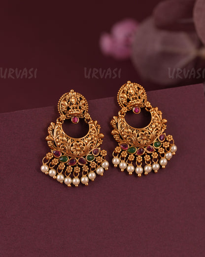 Gold-Floral Traditional Lakshmi  Bead Hanging Earring ER 1114