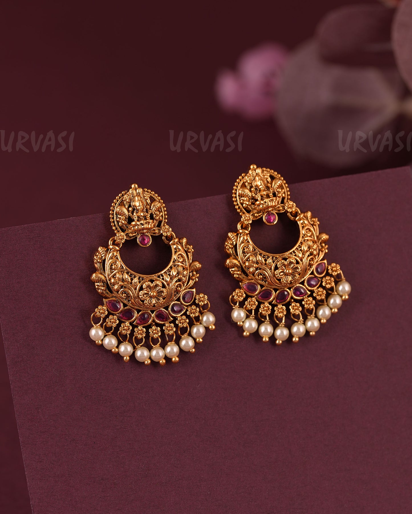 Gold-Floral Traditional Lakshmi  Bead Hanging Earring ER 1114