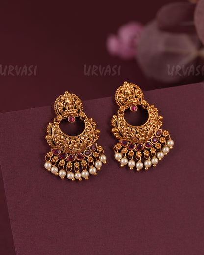 Gold-Floral Traditional Lakshmi  Bead Hanging Earring ER 1114