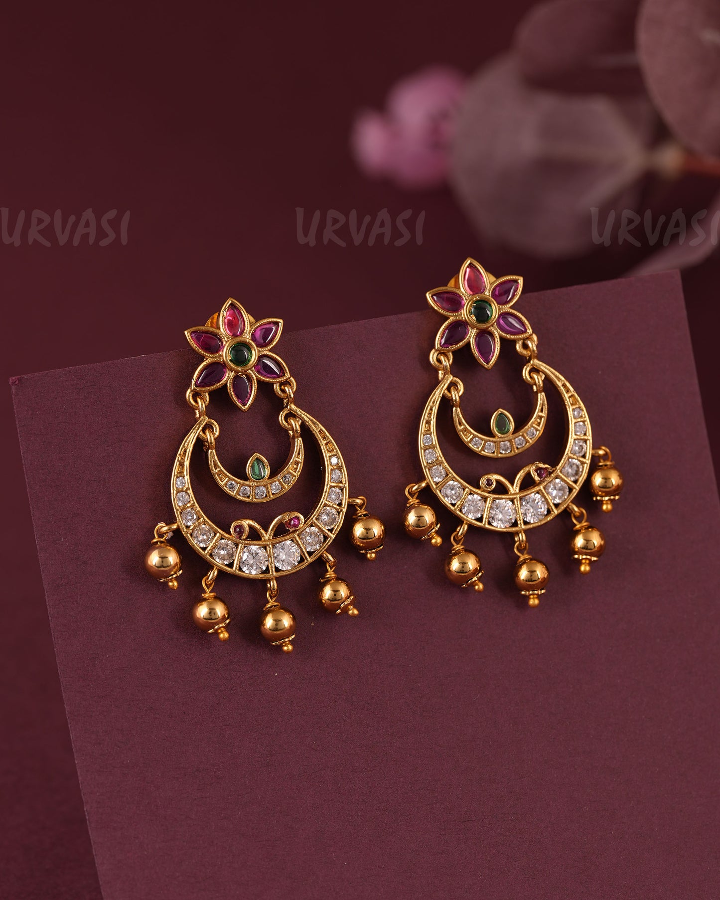 Gold-Floral chaandbali Bead Hanging Earring ER  1113
