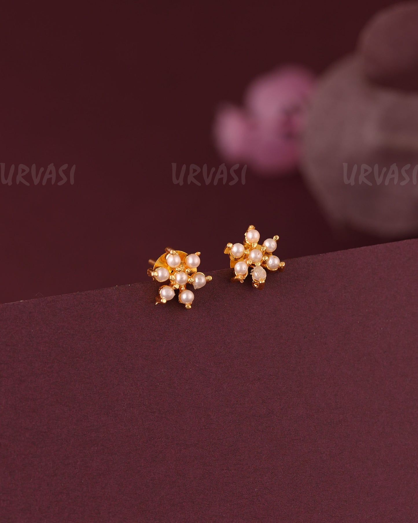 Gold-Floral Pearl Stud Earring ER 1091