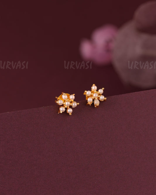 Gold-Floral Pearl Stud Earring ER 1091