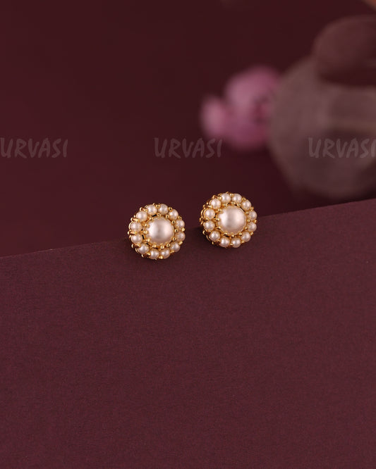 Gold-Floral Pearl Stud Earring ER 1088