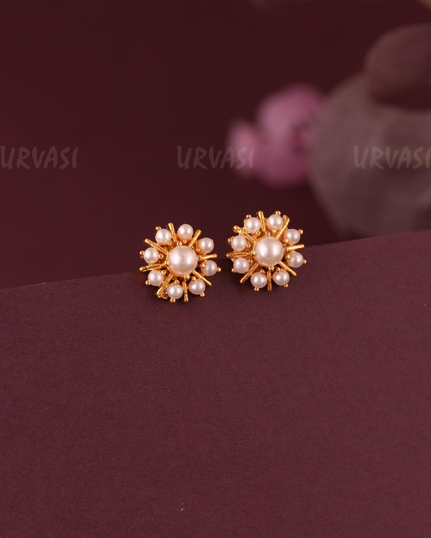 Gold- Floral Pearl Stud Earring ER 1079
