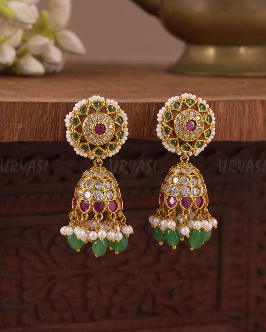 Gold-Toned  Floral  Kundan Jhumka Earring ER 1076