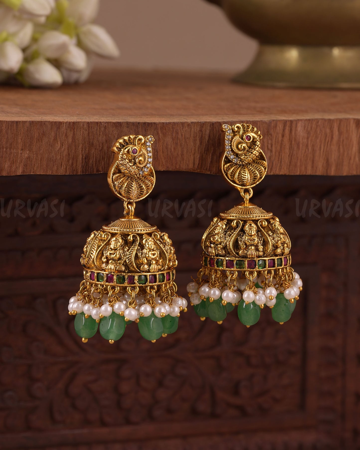 Gold-Toned Traditional Lakshmi Peacock Jhumka Earring ER  1073