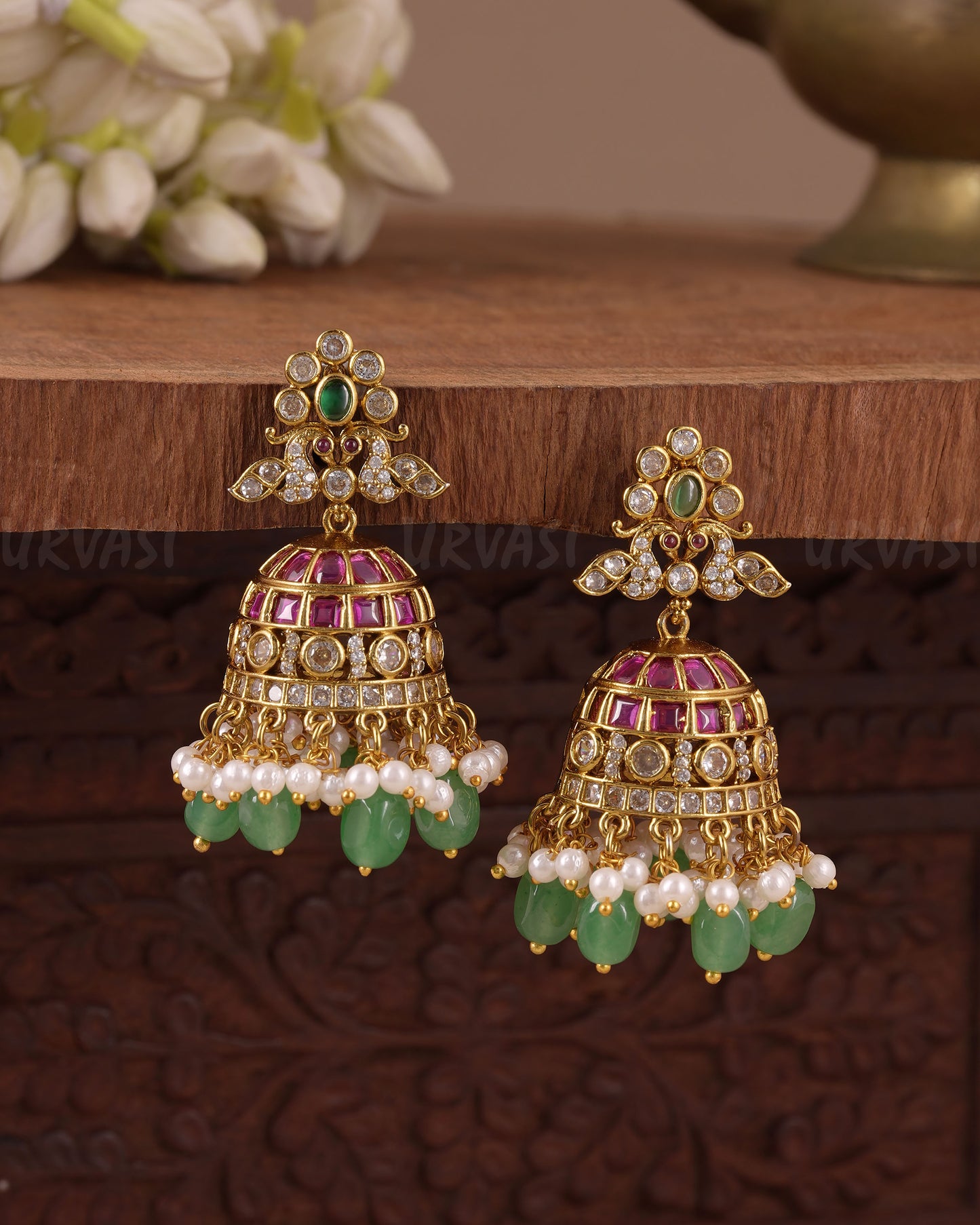 Gold-Toned  Bell-Shaped Peacock Jhumka Earring ER 1072