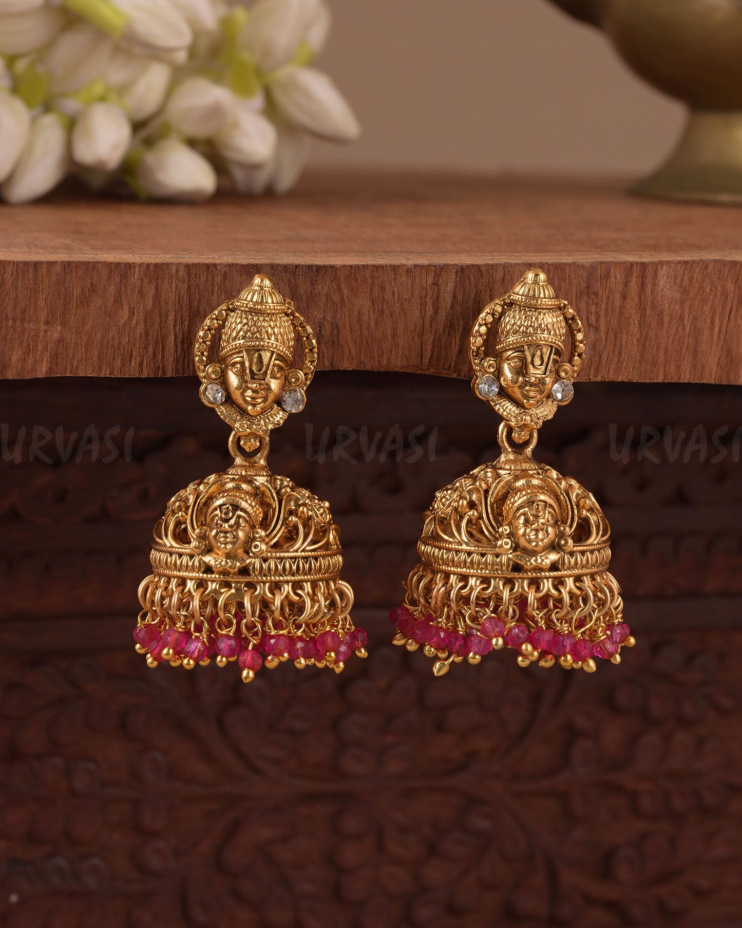 Gold-Toned Traditional Lakshmi Jhumka Earring ER  1070