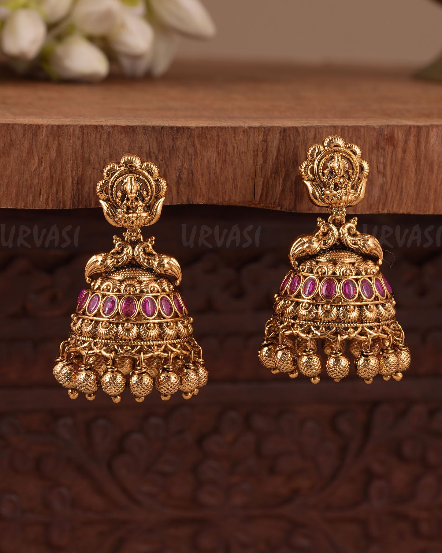 Gold-Toned Traditional Peacock Lakshmi Earring ER 1069