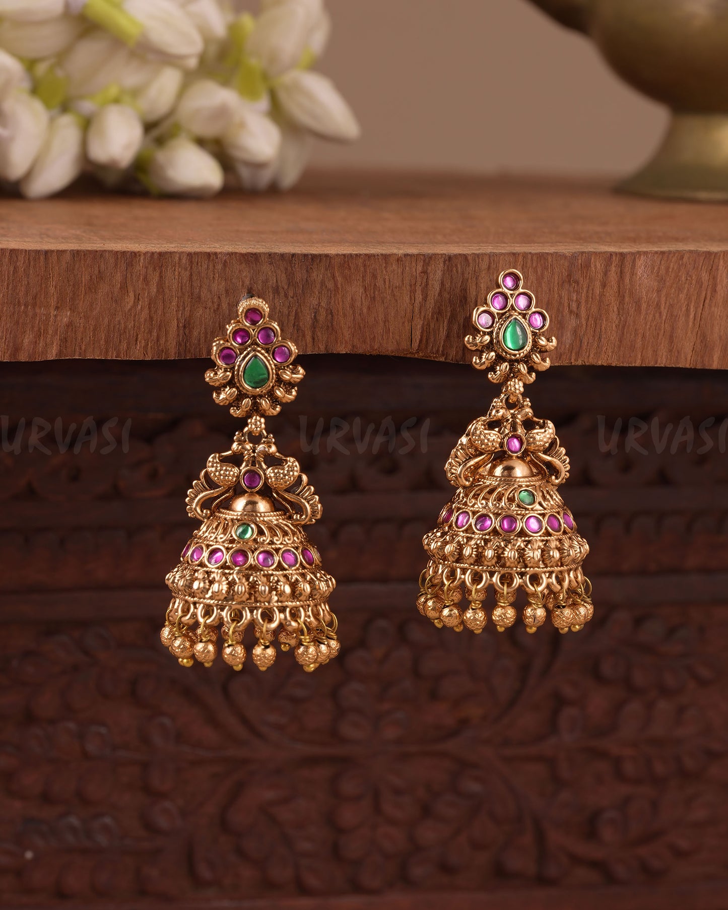 Gold-Toned Peacock Jhumka Earring ER 1074