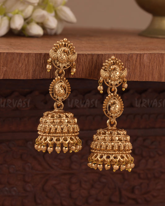 Gold-Toned Traditional Peacock Jhumka Earring ER 1067