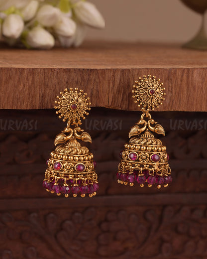 Gold-Toned Floral Peacock Jhumka Earring ER 1066