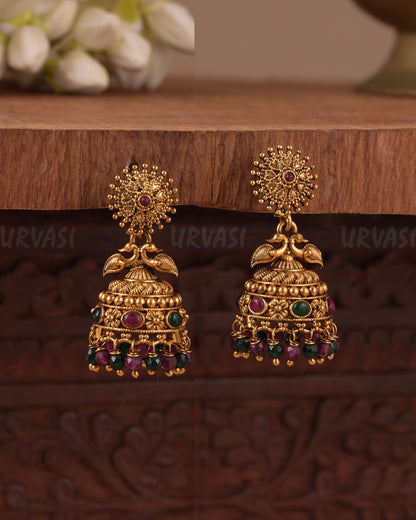 Gold-Toned Floral Peacock Jhumka Earring ER 1066