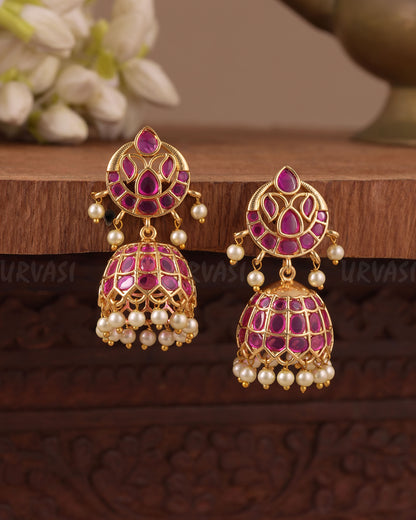 Gold-Toned Kundan Jhumka Erring ER  1064