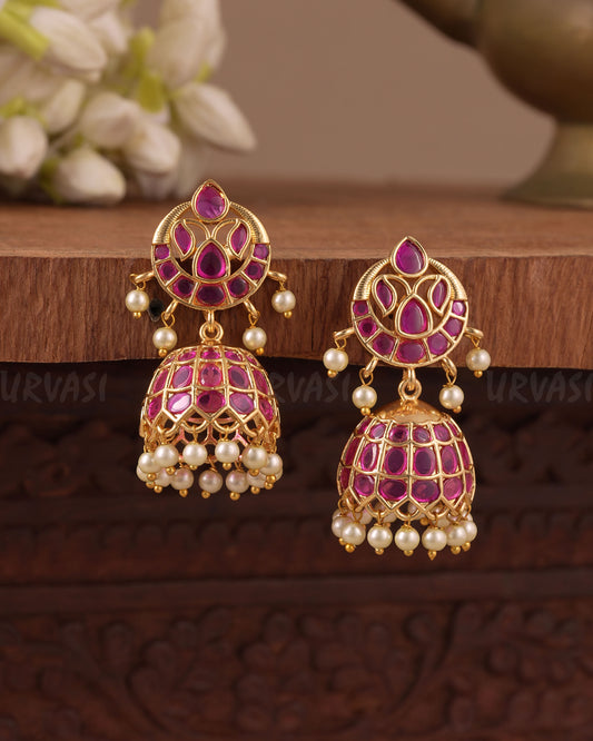 Gold-Toned Kundan Jhumka Erring ER  1064
