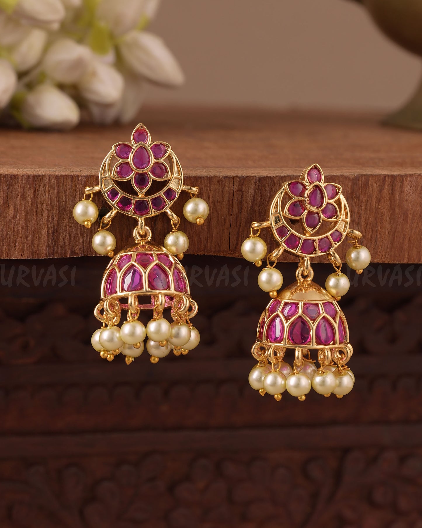 Gold-Toned  Floral Jhumka Earring ER 1064