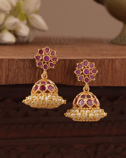Gold-Toned Traditional Kemp-Style Jhumka Earring ER 1063