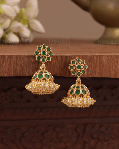 Gold-Toned Traditional Kemp-Style Jhumka Earring ER 1063