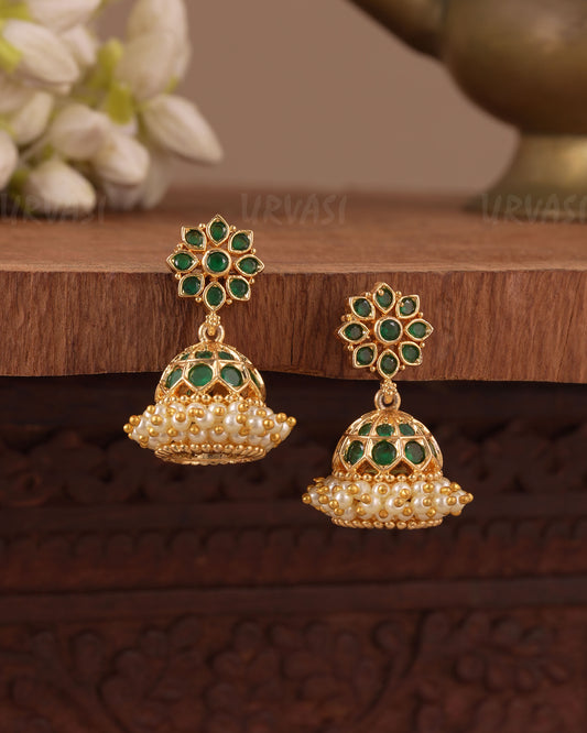 Gold-Toned Traditional Kemp-Style Jhumka Earring ER 1063