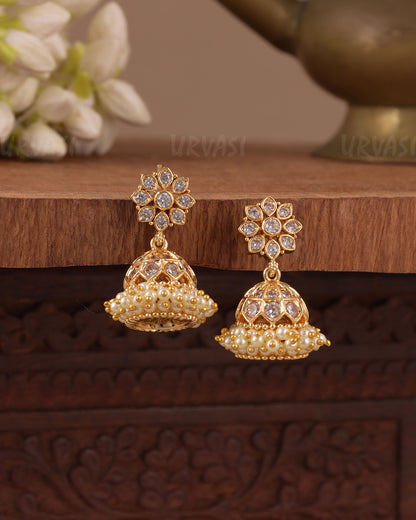 Gold-Toned Traditional Kemp-Style Jhumka Earring ER 1063