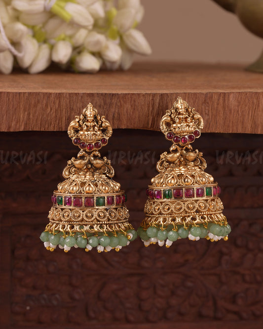 Gold-Toned Traditional Lakshmi Peacock Jhumka Earring ER 1130