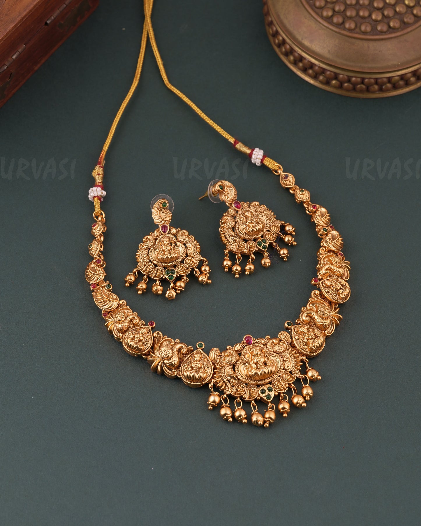 Gold-Toned Traditional Lakshmi Peacock Necklace 1752