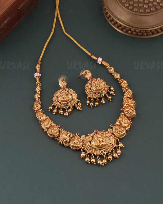 Gold-Toned Traditional Lakshmi Peacock Necklace 1752