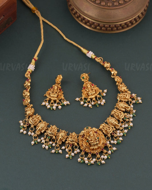 Gold-Toned Traditional Lakshmi Ganesh Necklace 1751