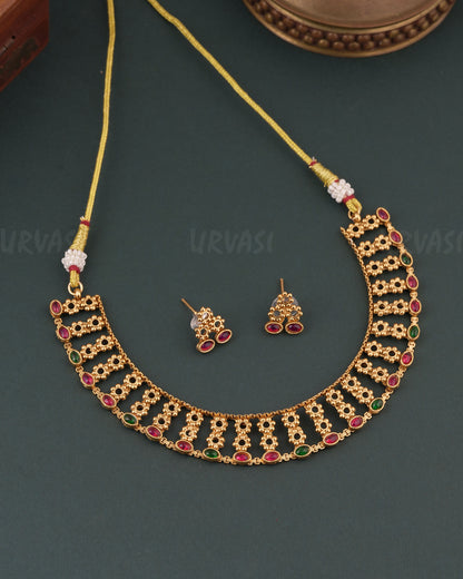 Gold-Floral  Traditional Choker Necklace 1743