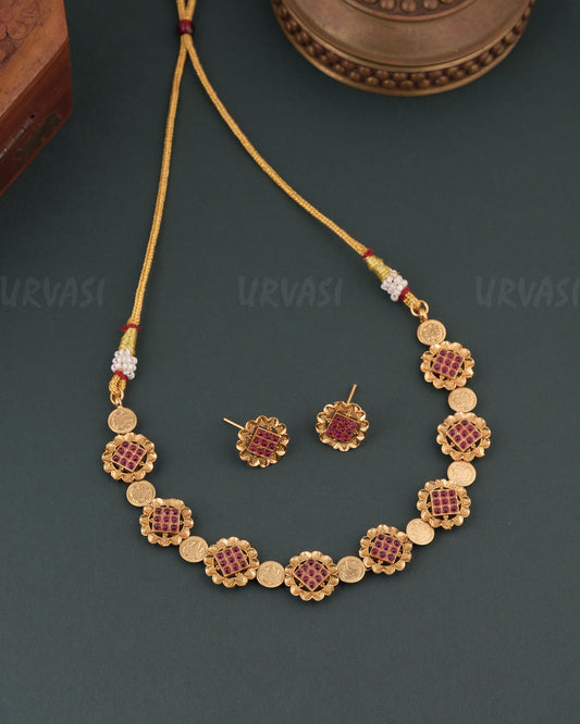 Gold-Floral Traditional Lakshmi Kaasu  Choker Necklace 1741